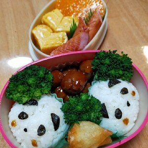 キャラ弁　簡単デコおにぎり☆パンダのおにぎり弁当♪